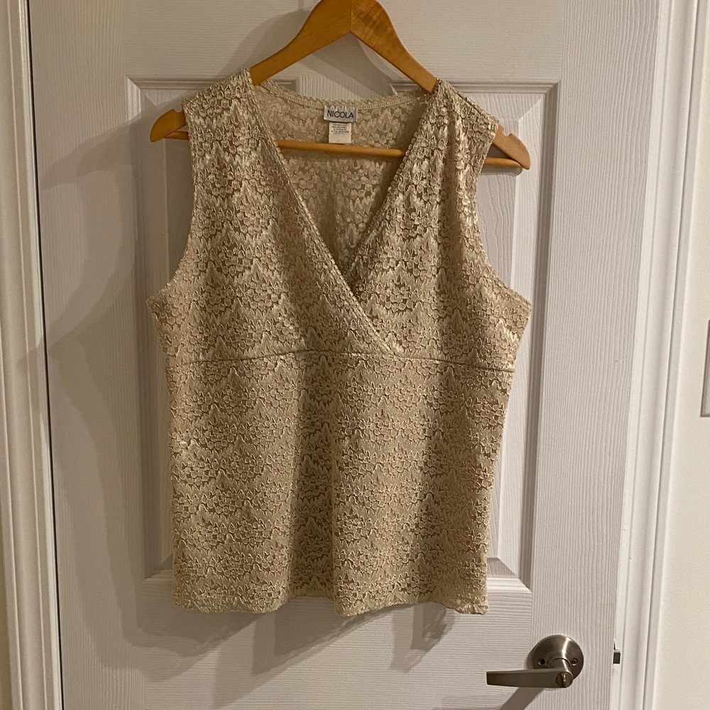 Nicola Cream Lace Sleeveless Top, V-Neck
